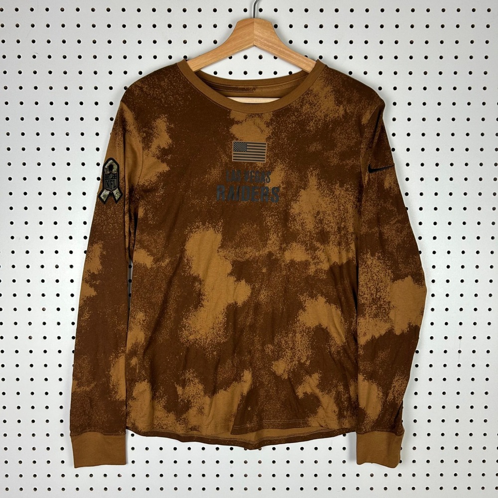 Las Vegas Raiders Salute Service Youth Large Brown Camo Long Sleeve Shirt Nike